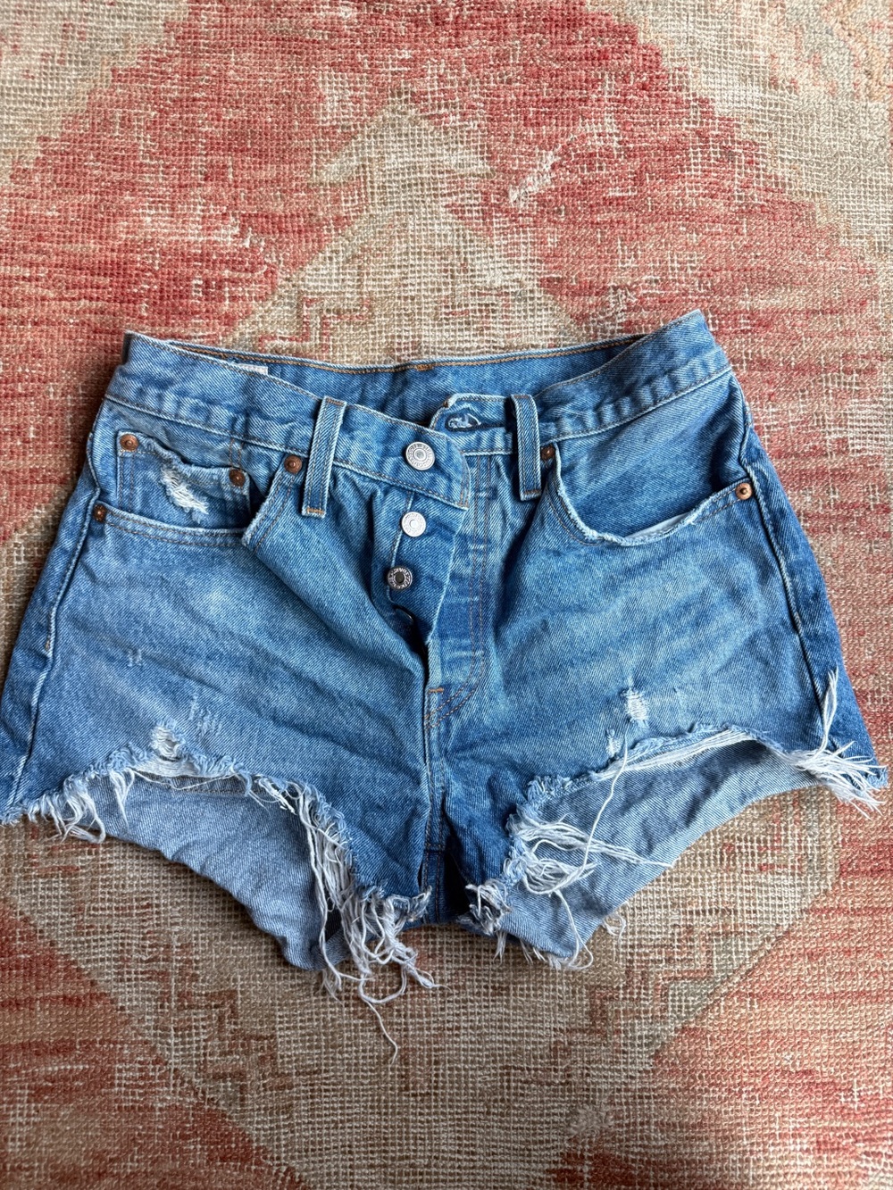 Levi's Distressed Medium Blue Cutoff Denim Shorts